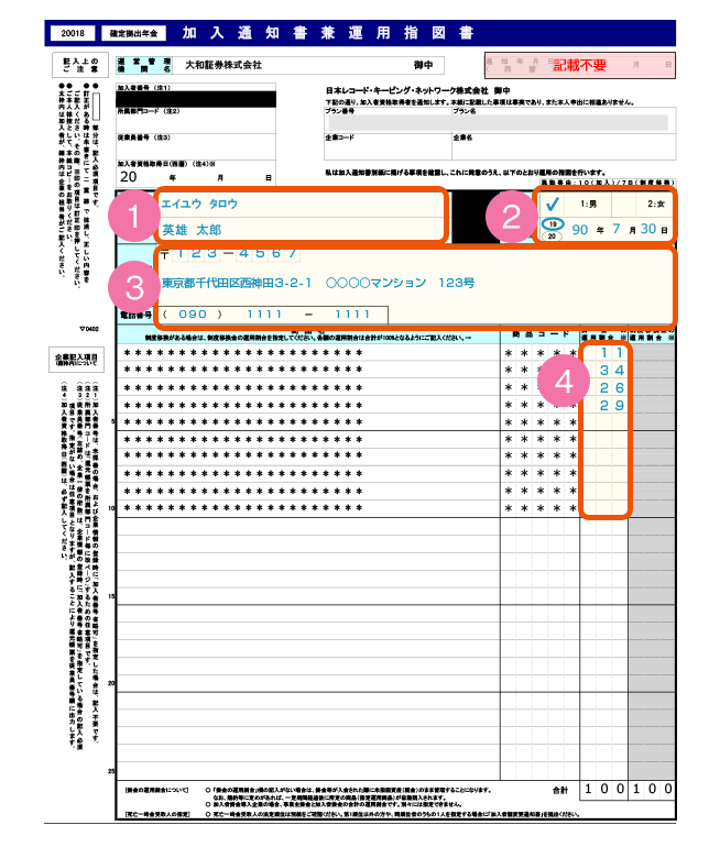 auアセットマネジメントDCプランの加入時に必要な「加入通知書兼運用指図書」の記載方法