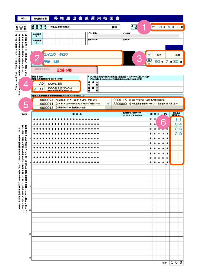 auアセットマネジメントDCプランの加入時に必要な「移換届出書兼運用指図書」の記載方法