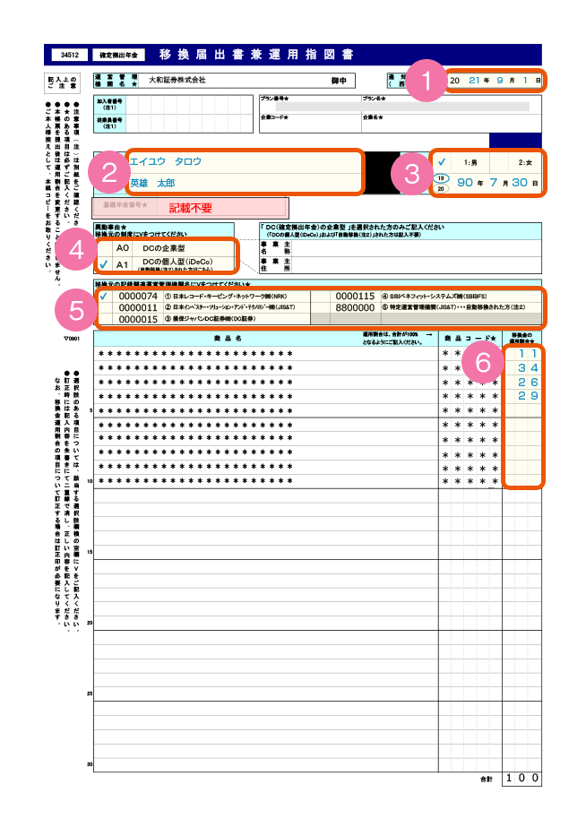 auアセットマネジメントDCプランの加入時に必要な「移換届出書兼運用指図書」の記載方法