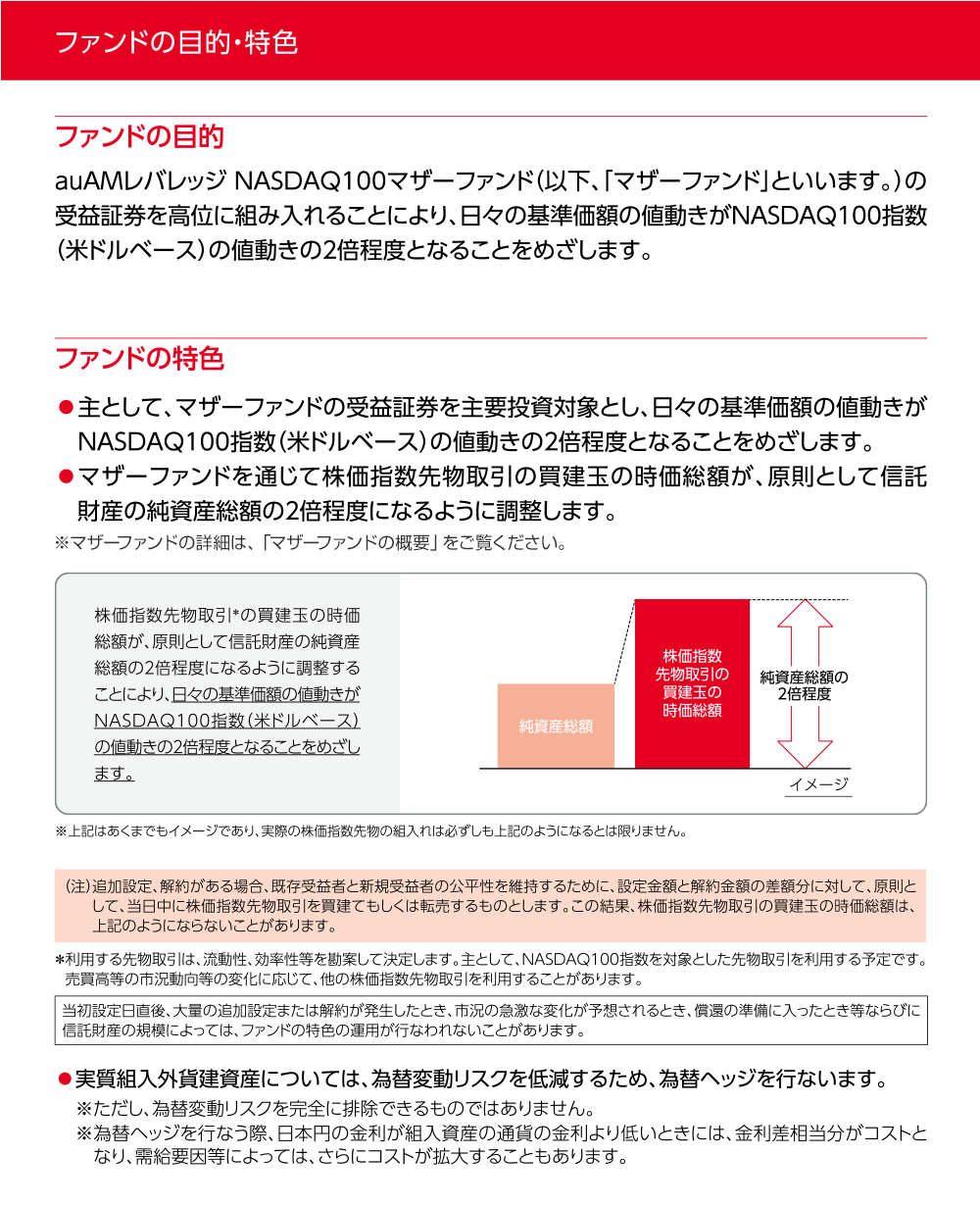 auAMレバレッジ NASDAQ100のファンドの特色 | auアセットマネジメント