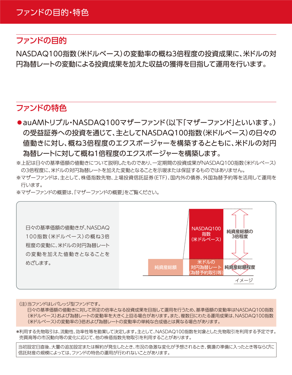 auAMトリプル・NASDAQ100為替ヘッジ無しのファンドの特色1
